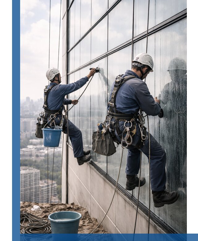 Профессиональная мойка фасадных окон альпинистами в Рязани