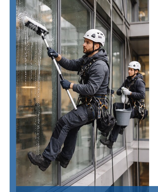 Профессиональная мойка витражей промышленными альпинистами в Рязани