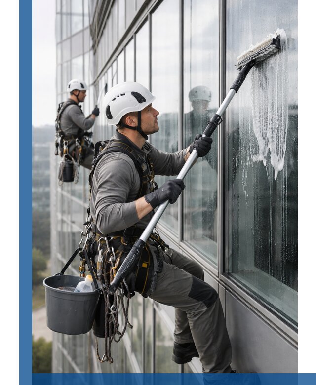 Высотная мойка сплошного остекления с выездом в Рязани