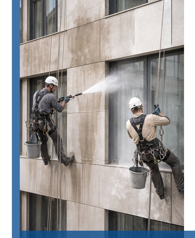 Послестроительная мойка фасада промышленным альпинизмом в Рязани