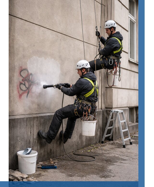 Удаление граффити с фасада в Рязани от 4621 р. | ВЫСОТНИК-Рзн