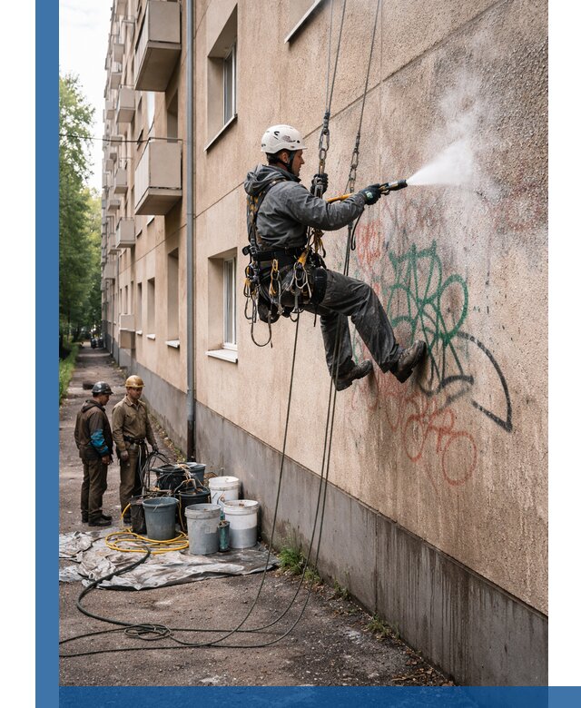 Удаление граффити с фасада в Рязани без следов и повреждений