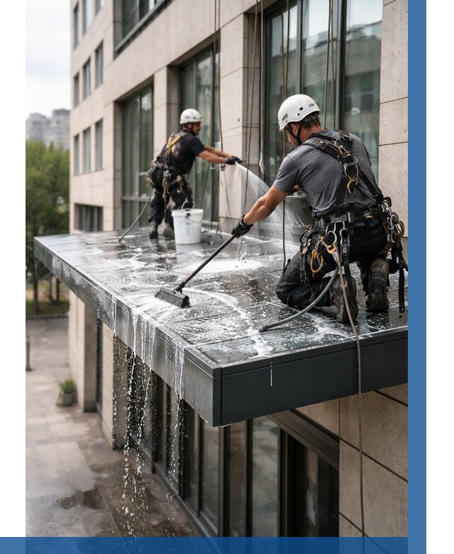 Мойка козырьков и навесов в Рязани от 3594 р. | ВЫСОТНИК-Рзн