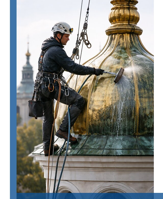 Профессиональная мойка куполов и шпилей высотными альпинистами в Рязани