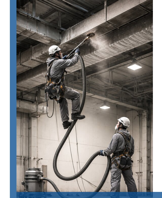 Обеспыливание потолочных конструкций в Рязани промышленным альпинизмом