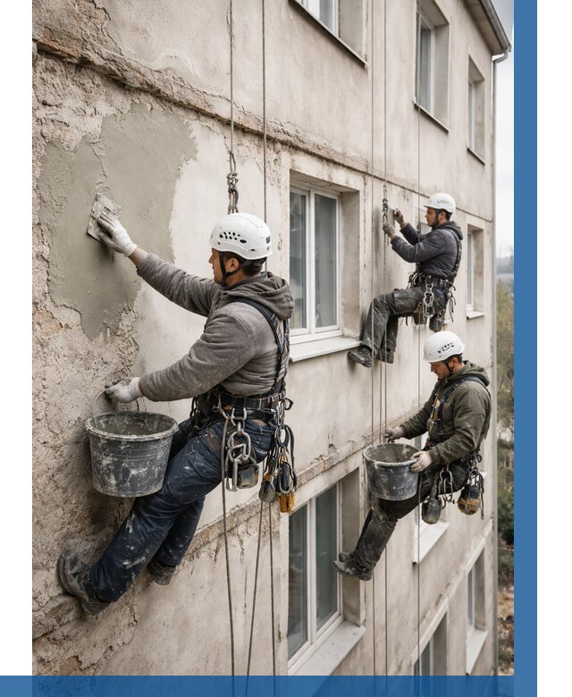 Ремонт штукатурного фасада в Рязани от 770 р. под ключ | ВЫСОТНИК-Рзн