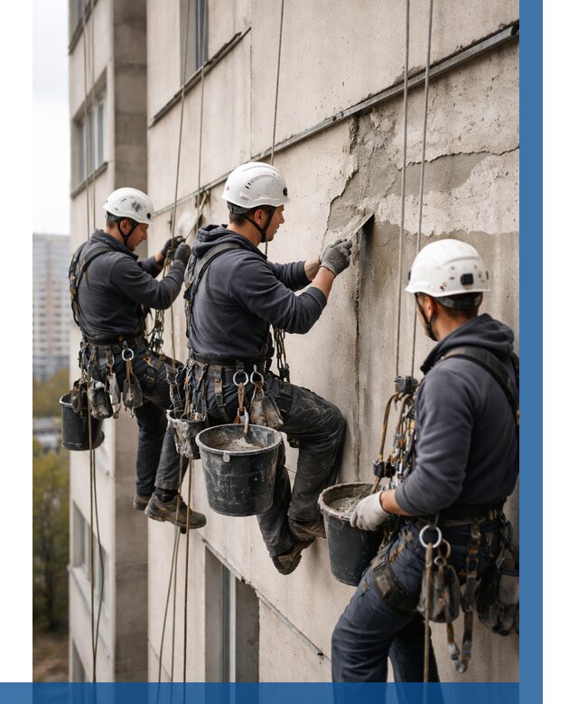 Ремонт бетонных элементов фасада в Рязани от 2567 р. | ВЫСОТНИК-Рзн