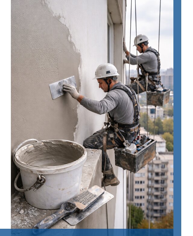 Шпаклевка фасада на высоте в Рязани от 719 р. | ВЫСОТНИК-Рзн