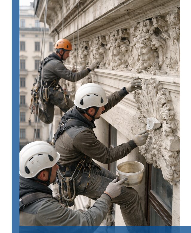 Реставрация фасадной лепнины с высотными работами в Рязани