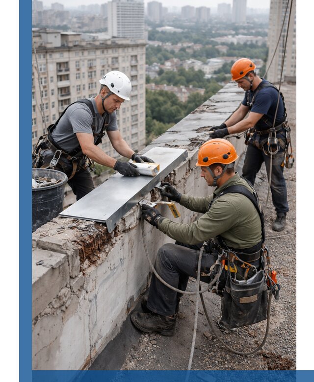 Ремонт парапета на кровле в Рязани, высотные работы с гарантией