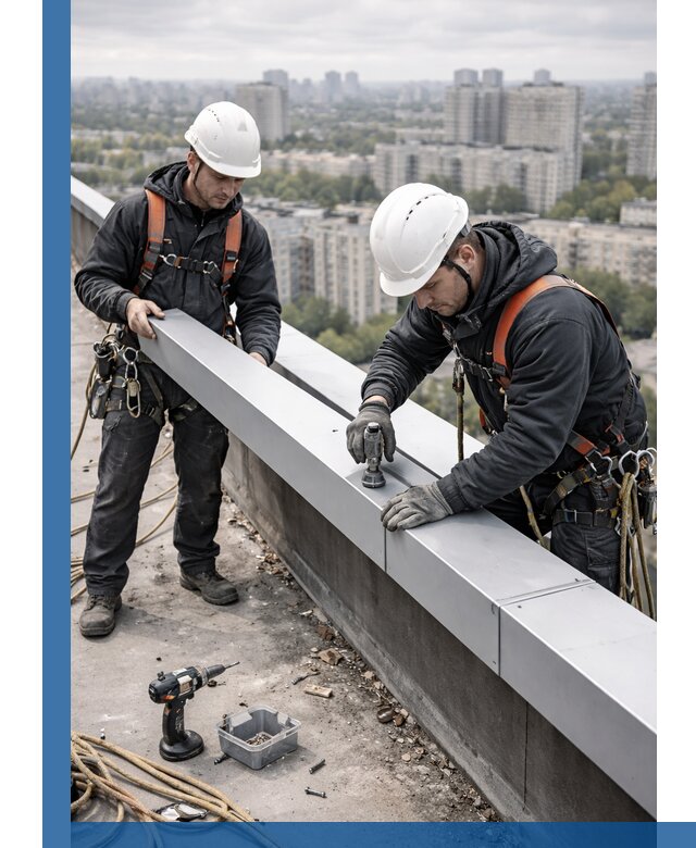 Монтаж парапетных крышек и ограждений кровли в Рязани