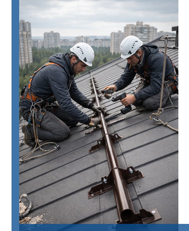 Монтаж снегозадержателей на кровле зданий в Рязани под ключ