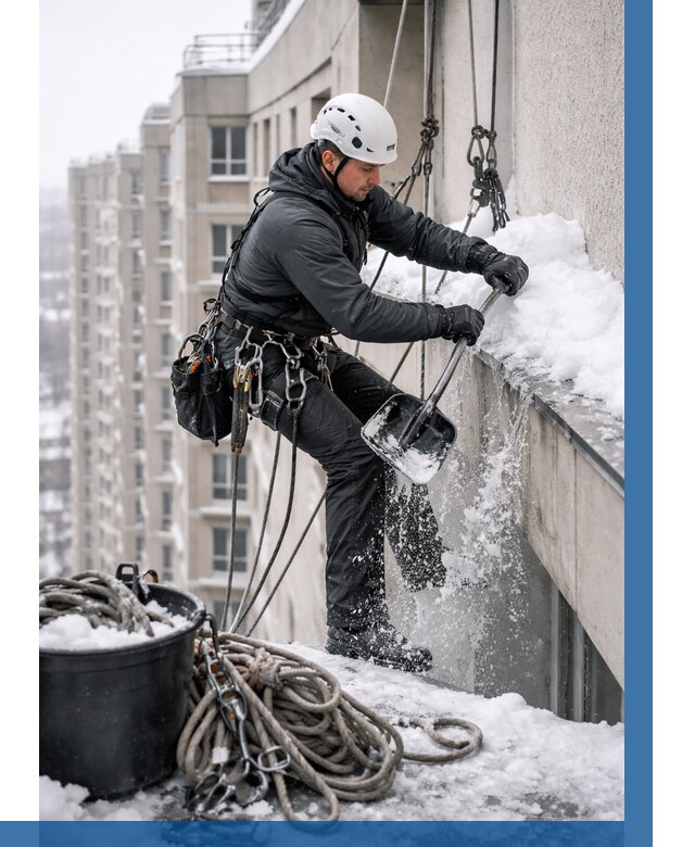 Очистка карнизов от снега в Рязани от 308 р. | ВЫСОТНИК-Рзн