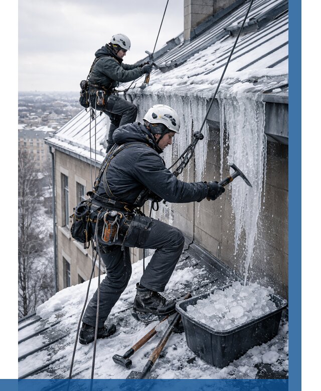 Удаление наледи с кровли в Рязани от 5647 р. | ВЫСОТНИК-Рзн