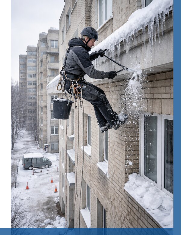 Удаление наледи с карнизов в Рязани от 359 р. | ВЫСОТНИК-Рзн