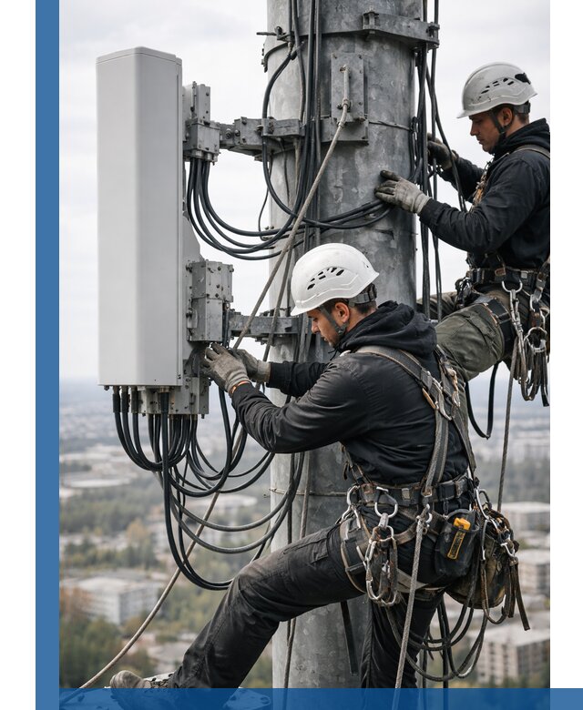 Монтаж оборудования связи на мачте в Рязани с пусконаладкой