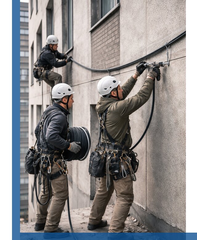 Прокладка кабеля по фасаду в Рязани, профессиональный монтаж