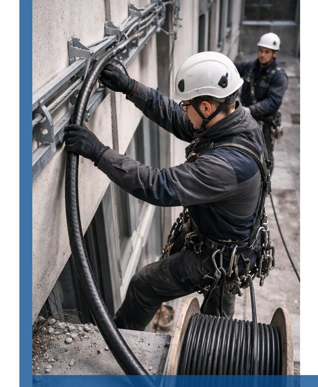 Протяжка кабеля питания на высоте в Рязани с гарантией безопасности и качества