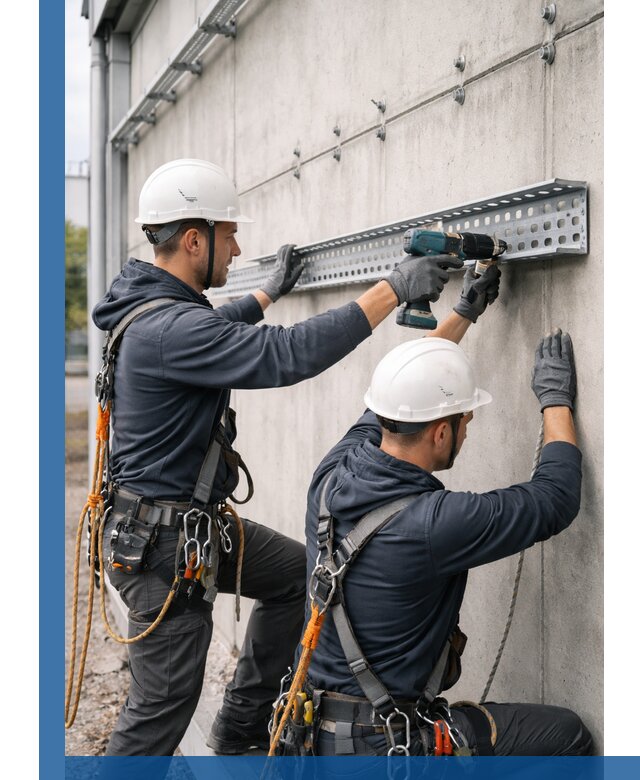 Монтаж кабельных лотков на фасаде зданий в Рязани с гарантией