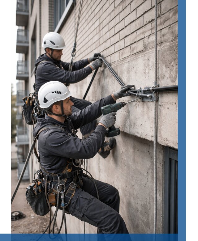 Крепление кабеля на фасаде в Рязани от 359 р. | ВЫСОТНИК-Рзн