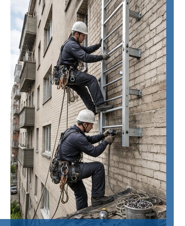 Монтаж пожарной лестницы в Рязани от 25670 р заказать у ВЫСОТНИК-Рзн