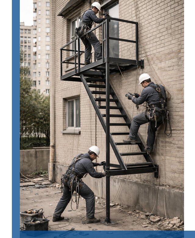 Монтаж пожарной лестницы в Рязани, установка и крепление