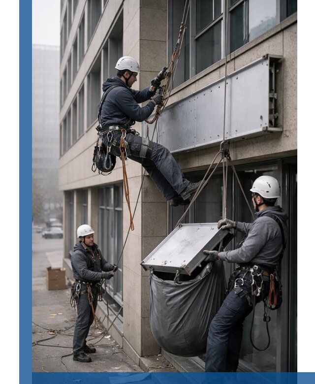 Демонтаж рекламной вывески с высотными работами в Рязани