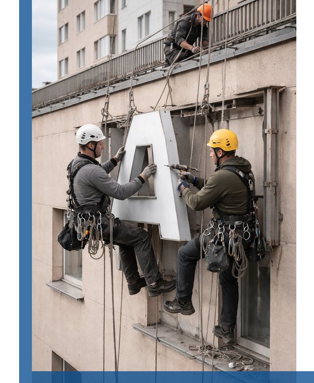 Ремонт и восстановление наружных вывесок на высоте в Рязани