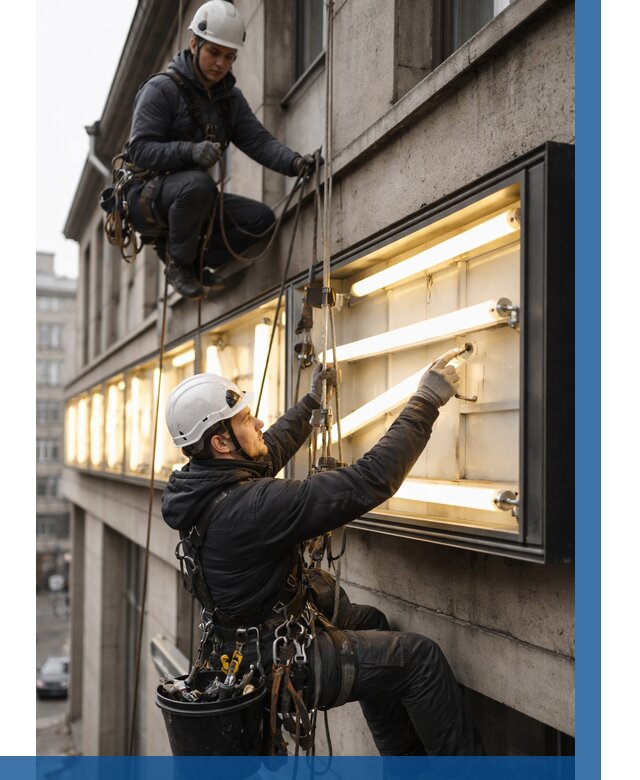 Замена ламп в вывеске в Рязани под ключ от 3594 р. | ВЫСОТНИК-Рзн