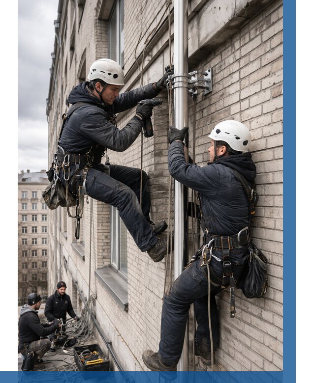 Монтаж флагштока на здании в Рязани от 6674 р. | ВЫСОТНИК-Рзн