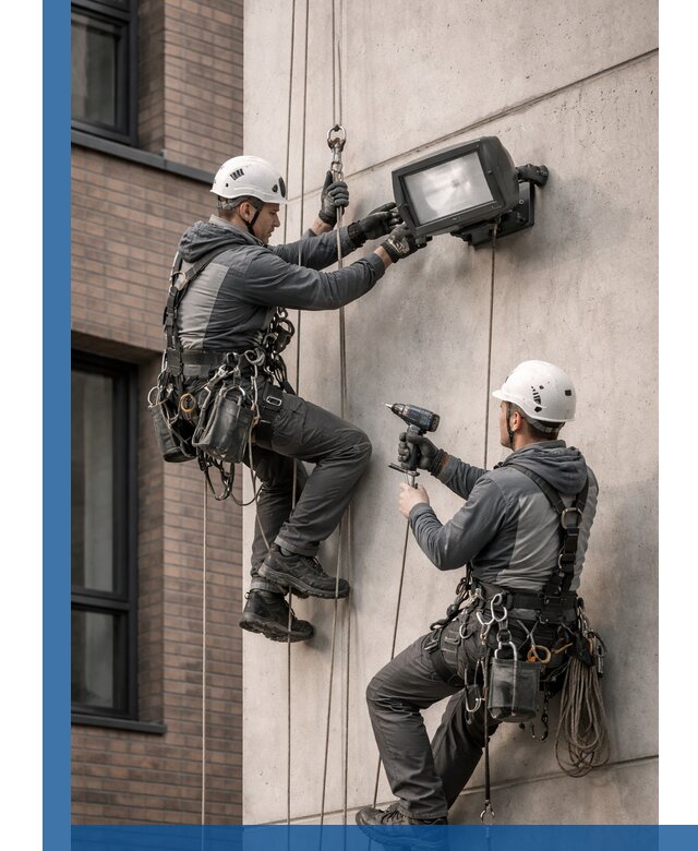 Профессиональный монтаж фасадных прожекторов в Рязани под ключ