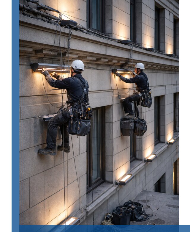 Монтаж архитектурной подсветки фасадов зданий в Рязани