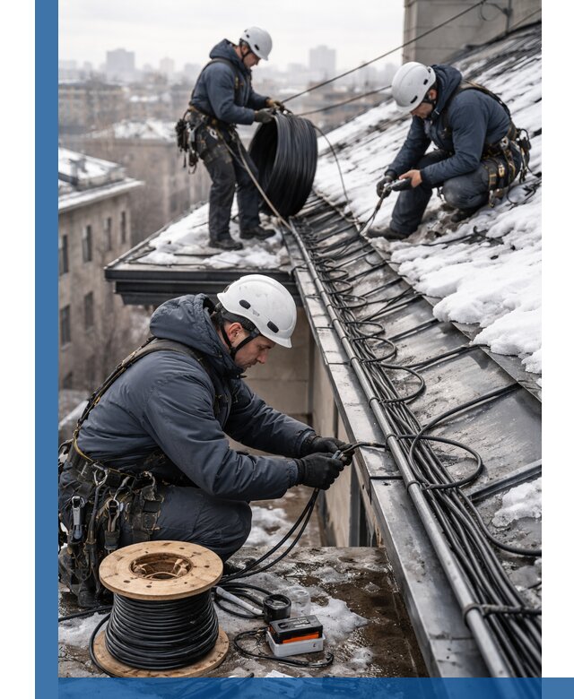 Монтаж греющего кабеля на кровле в Рязани под ключ