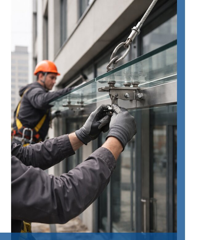 Монтаж стеклянных козырьков в Рязани от 8728 р. | ВЫСОТНИК-Рзн