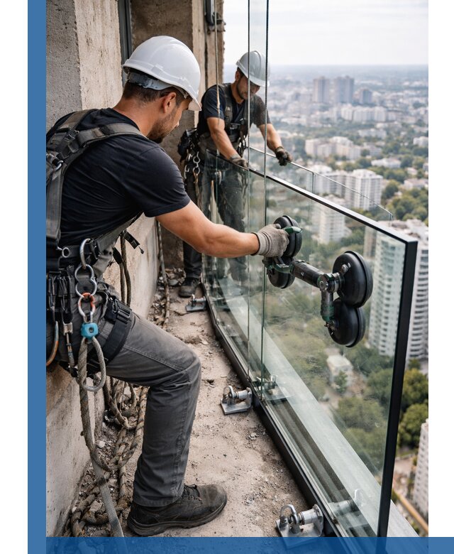Монтаж стеклянных ограждений под ключ с гарантией в Рязани