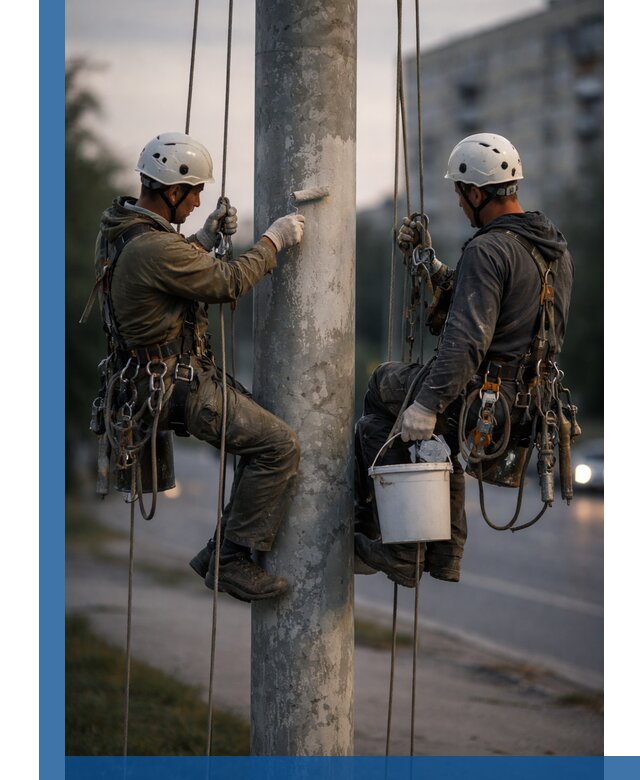 Покраска опор освещения и антикоррозийная защита в Рязани