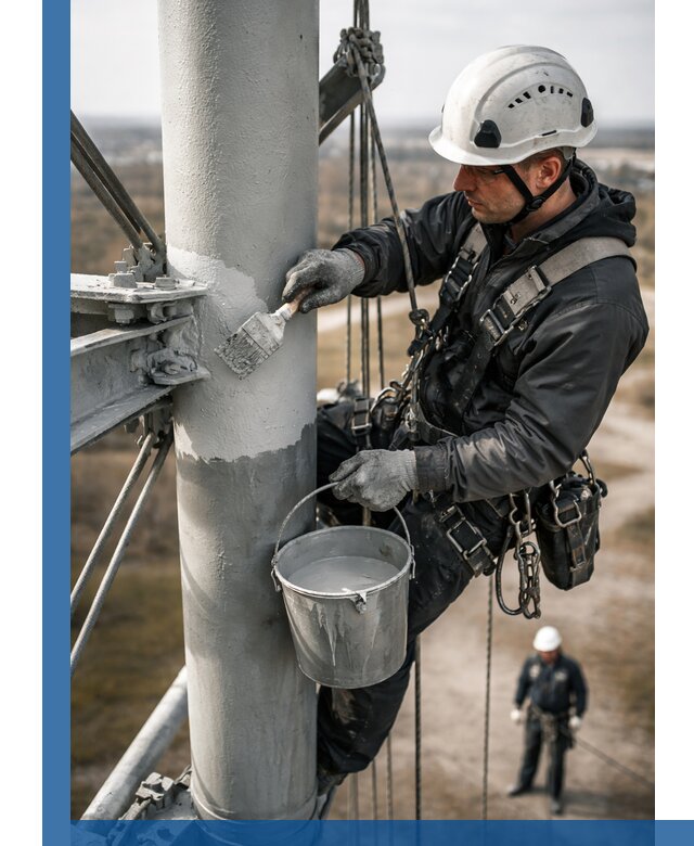 Покраска мачт связи в Рязани промышленными альпинистами