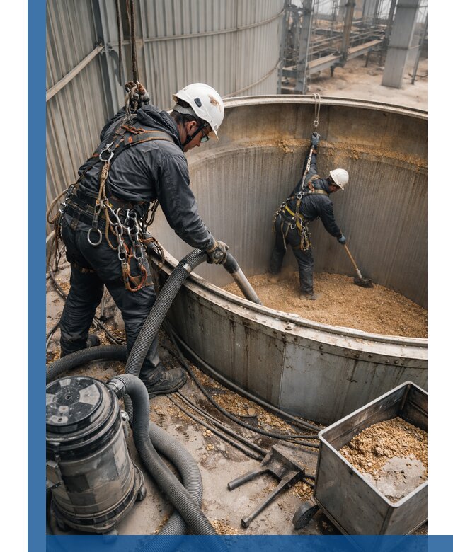 Профессиональная чистка зерновых бункеров в Рязани с выездом