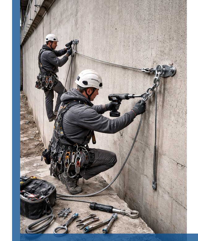 Монтаж анкерных линий высотной безопасности в Рязани